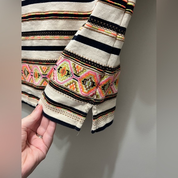J. Crew Stitchwork Striped Embroidered Aztec Blouse Size Medium - Picture 3 of 4